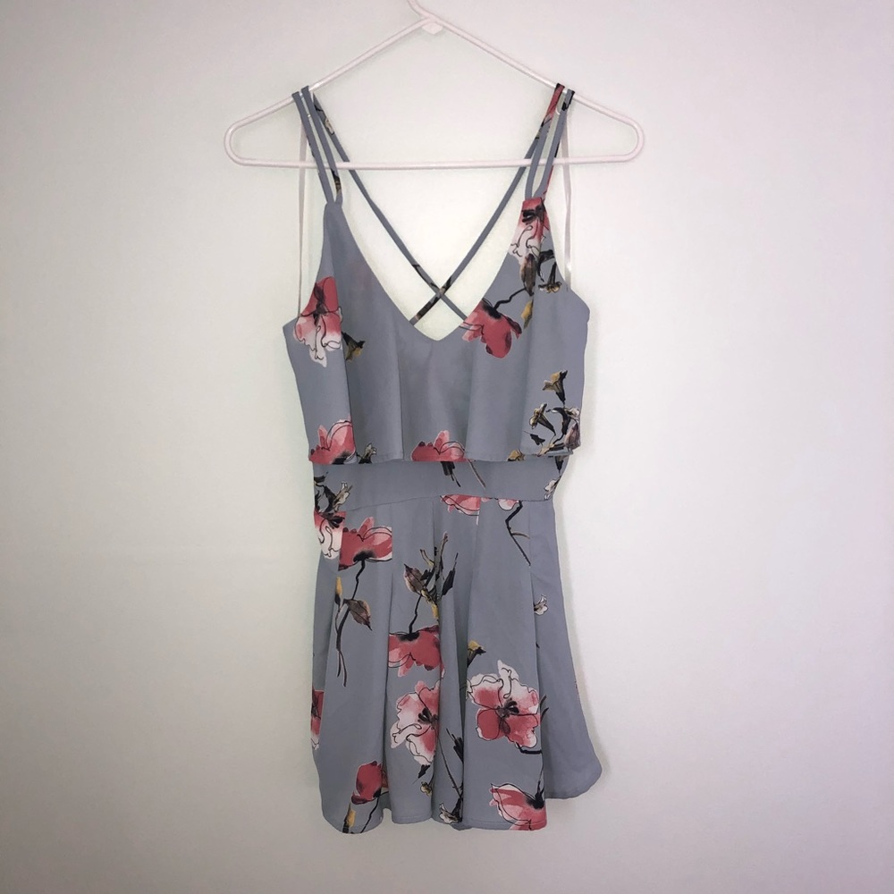 blue floral romper